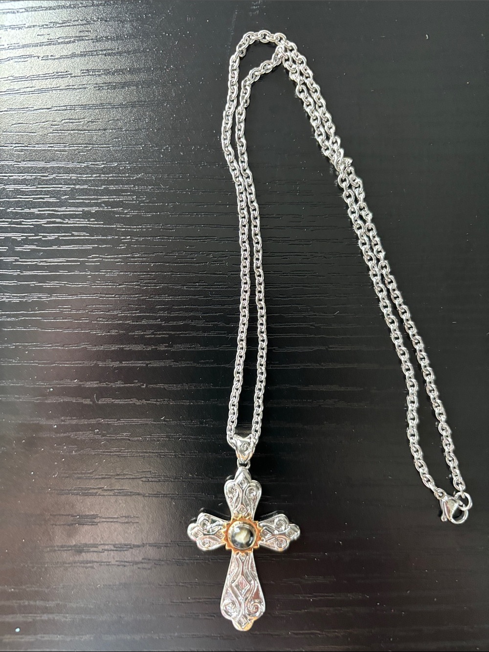 Silver Cross Pendant Necklace with Gold Accent - Women Jewelry
